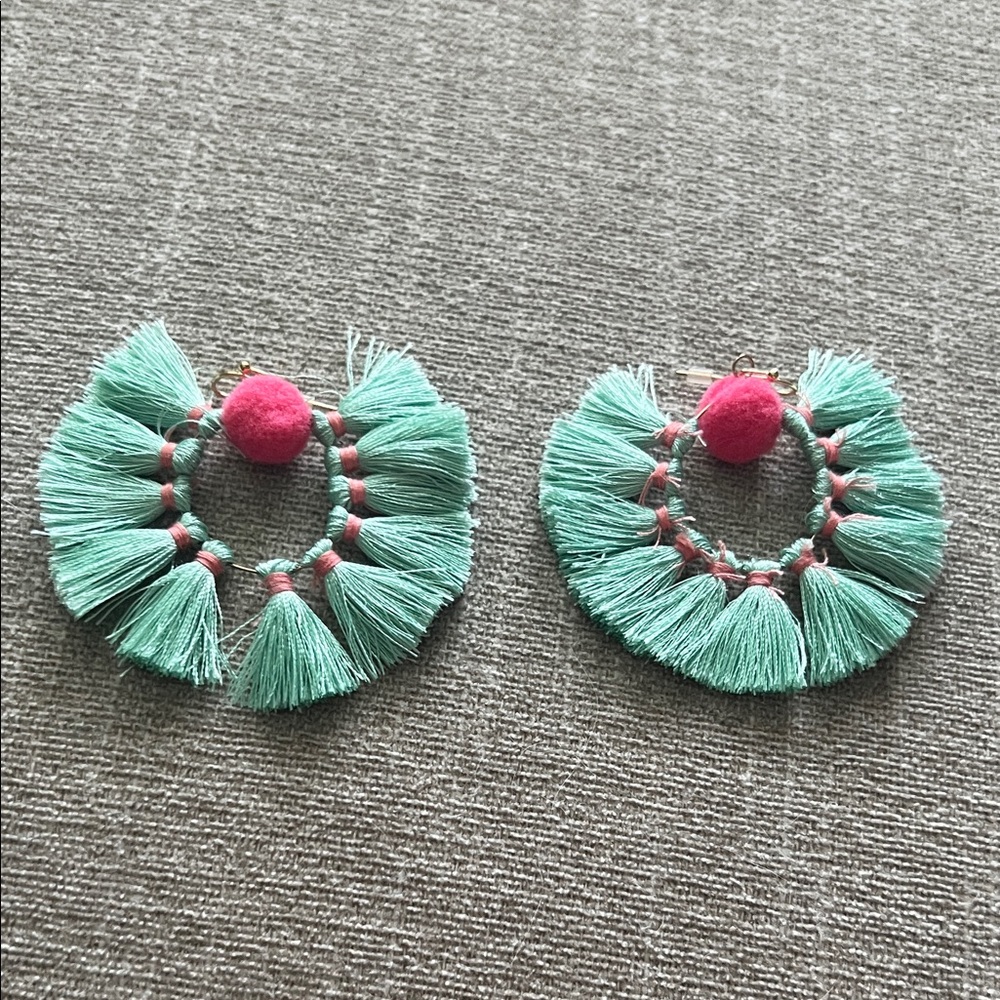 Mint Green and Pink Tassel Earrings